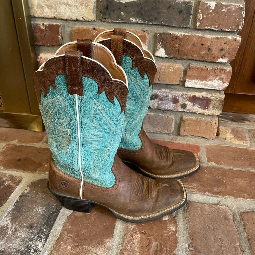 Ariat Teal and Brown Leather Western Boots